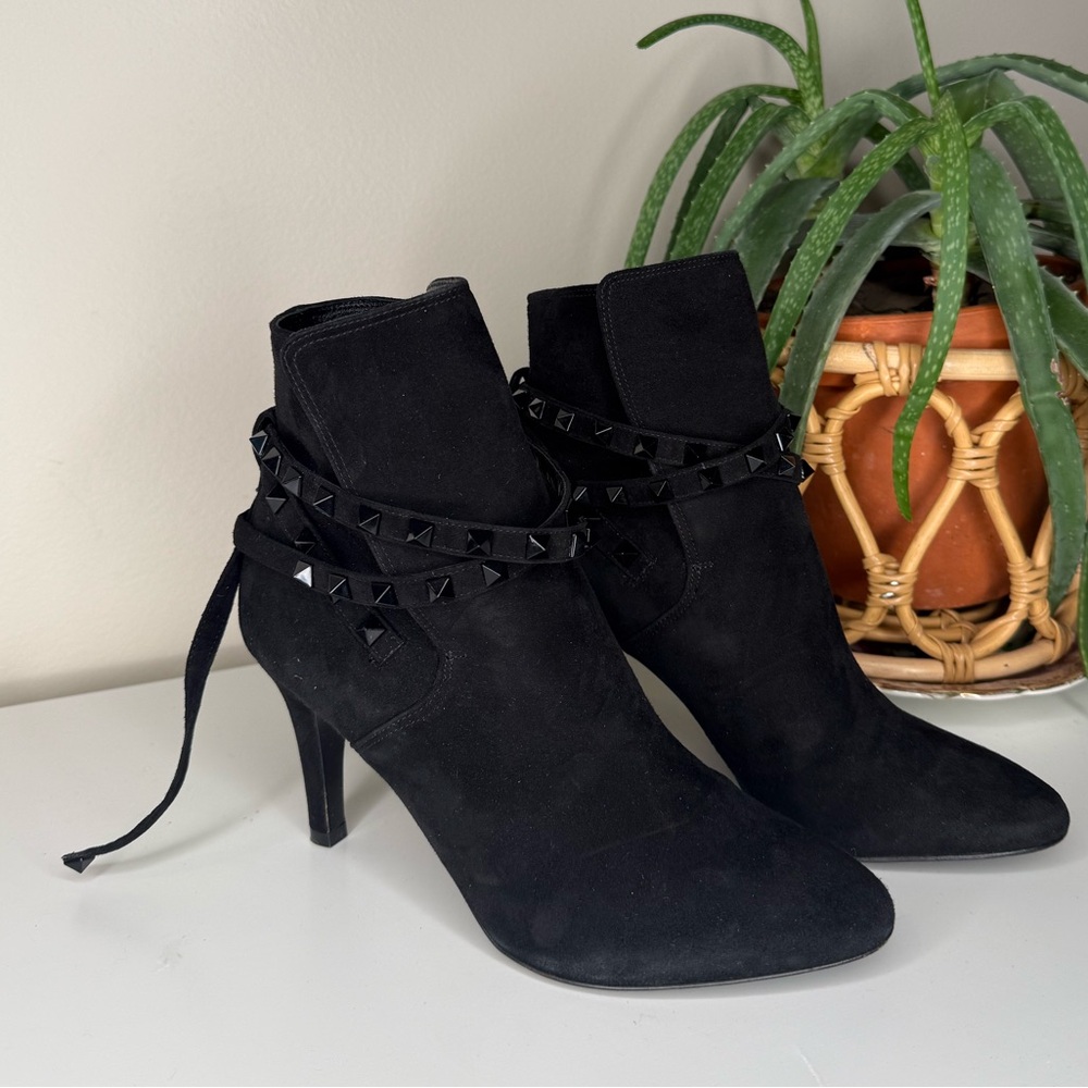 Valentino Garavani Rockstud Suede Ankle Boots Wrap Stud Heel Booties 37 - Picture 2 of 11